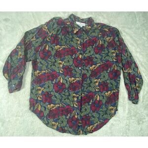 VTG Maggie Lawrence Shirt Women 14/16 Stretch Floral Long Sleeve Button AOP Y2K